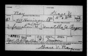 Scanned image of voter registration card for Mary Raymond, dated April 12, 1913